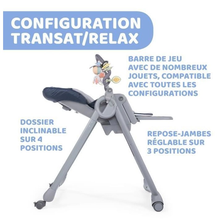 CHICCO Chaise Haute Polly Magic Relax 4 Roues india ink