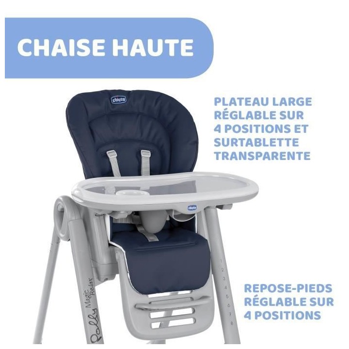 CHICCO Chaise Haute Polly Magic Relax 4 Roues india ink