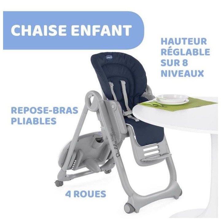 CHICCO Chaise Haute Polly Magic Relax 4 Roues india ink