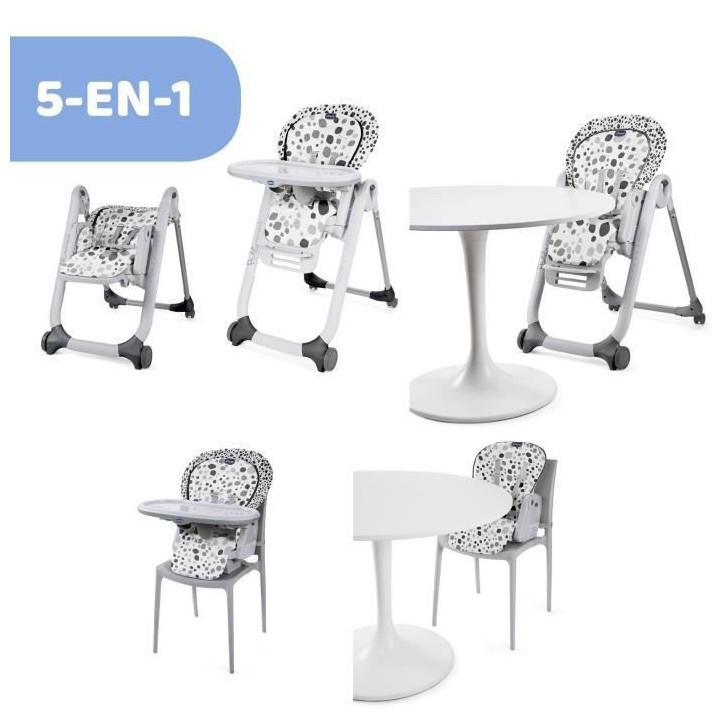 CHICCO Chaise Haute Polly Progres5 4 Roues - Anthracite - Des la naiss