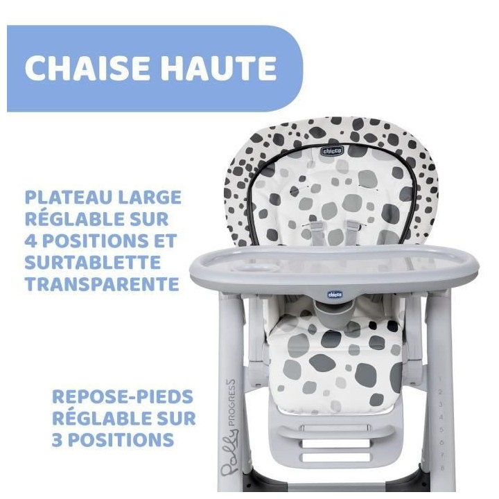 CHICCO Chaise Haute Polly Progres5 4 Roues - Anthracite - Des la naiss