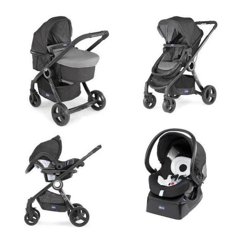 CHICCO Poussette combinée Pack Urban Plus - Des la naissance - Jusqu'a 15kg - Gris anthracite