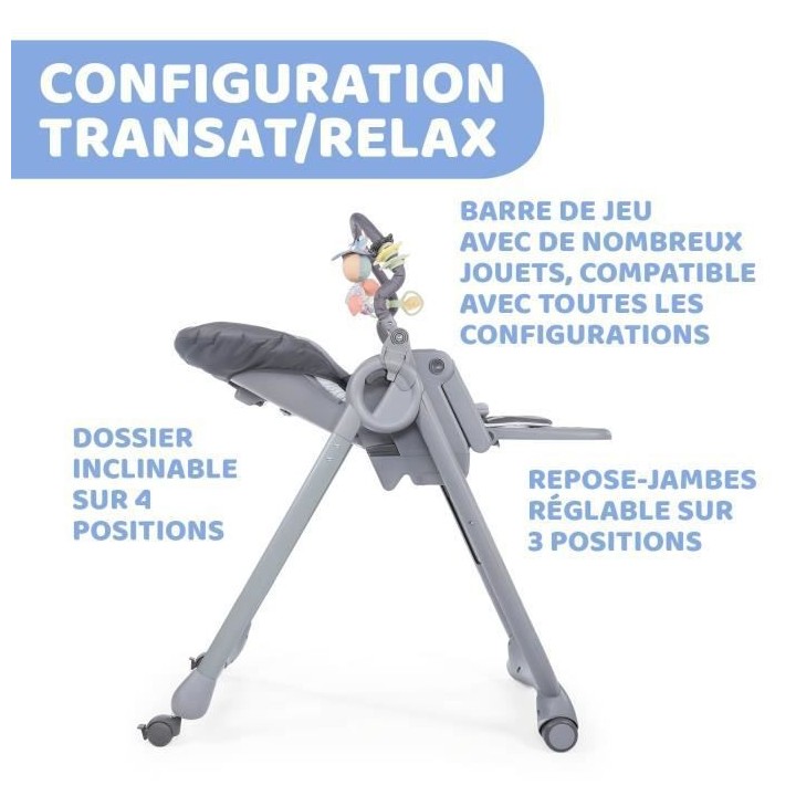 CHICCO Chaise Haute Polly Magic Relax 4 Roues graphite