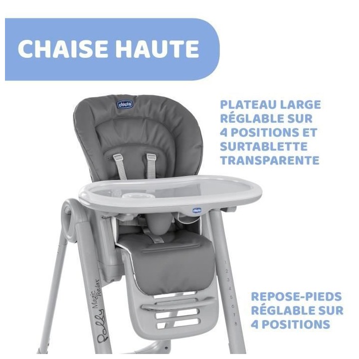 CHICCO Chaise Haute Polly Magic Relax 4 Roues graphite