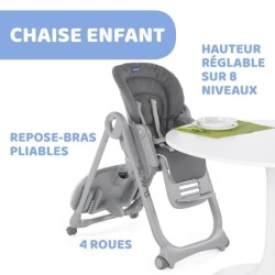 CHICCO Chaise Haute Polly Magic Relax 4 Roues graphite