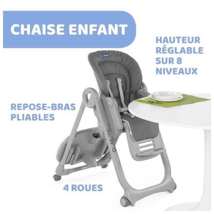 CHICCO Chaise Haute Polly Magic Relax 4 Roues graphite