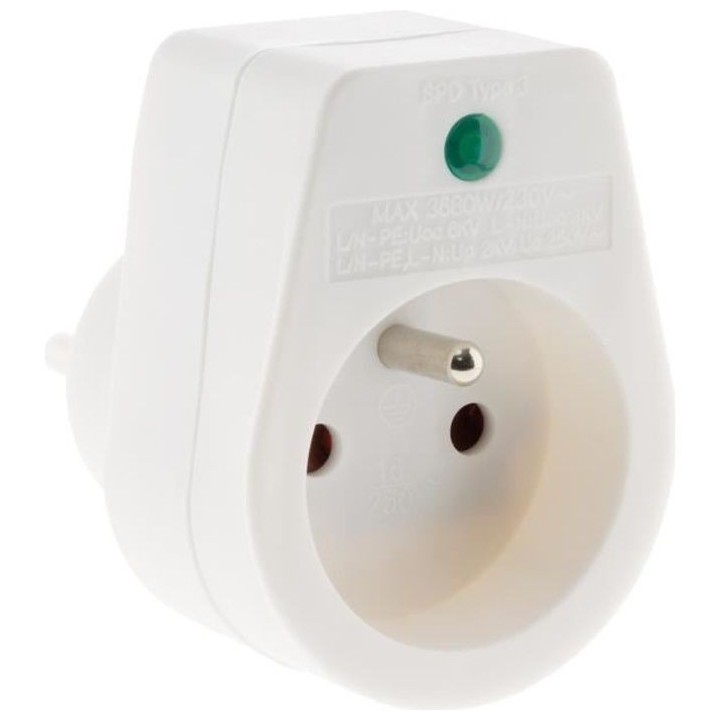 Bloc parafoudre ZENITECH 1 prise simple - security pro - IP 44