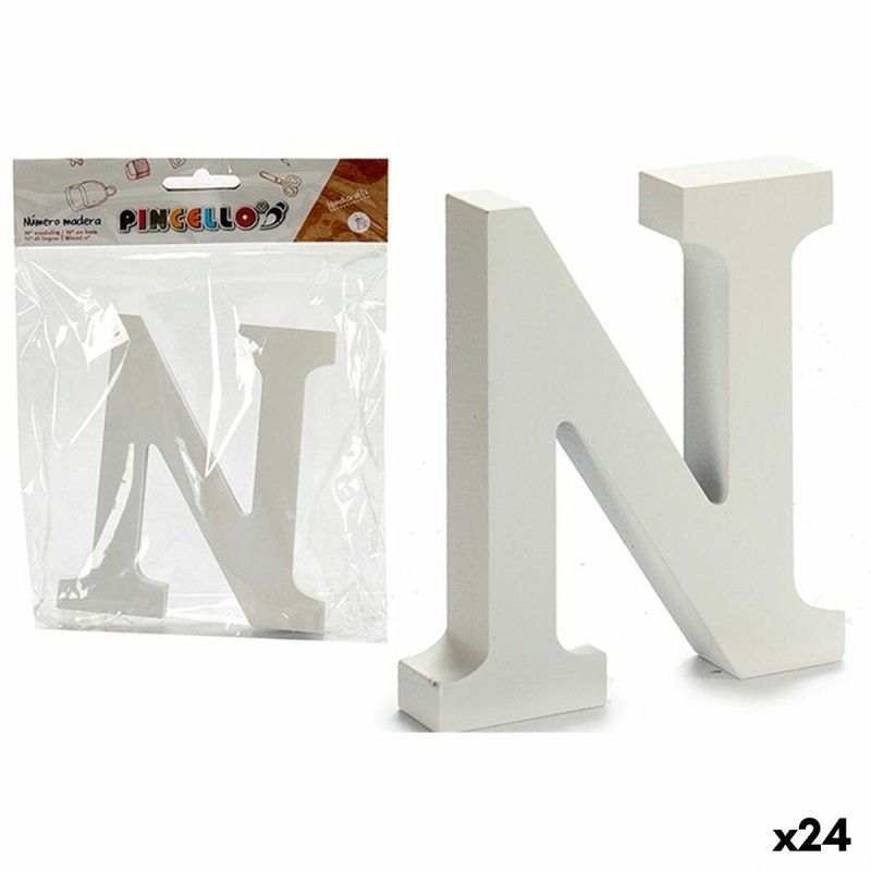 Lettre N Blanc Bois 2 x 16 x 14,5 cm (24 Unités)