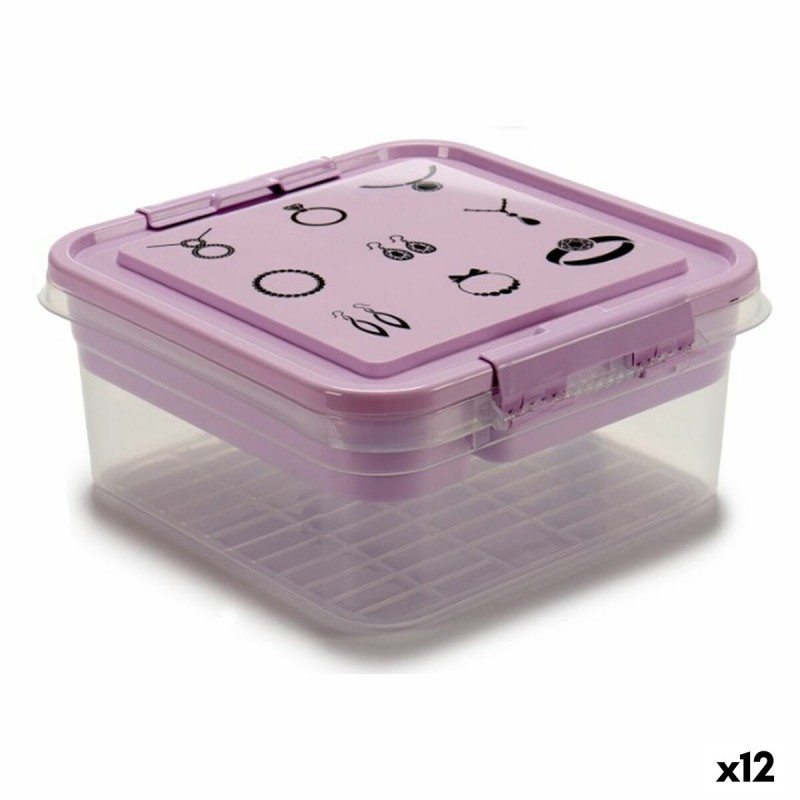 Boîte à bijoux Violet Transparent Plastique 24,5 x 11,5 x 26 cm (12 Unités)