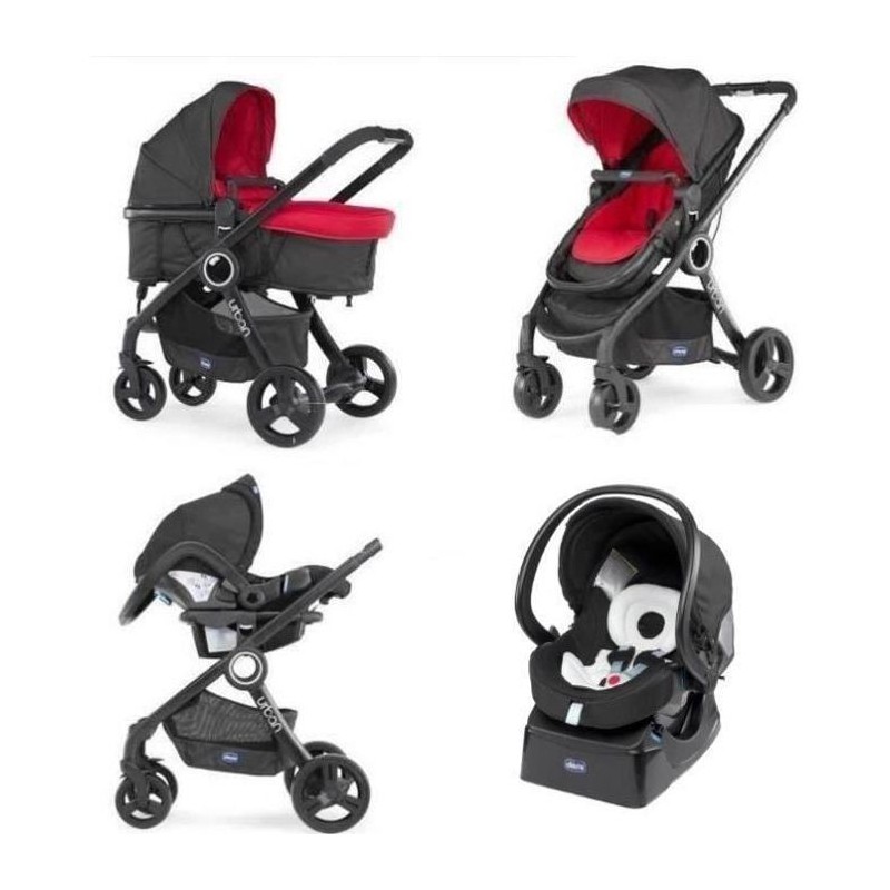 CHICCO Poussette combinée Pack Urban Plus - Des la naissance - Jusqu'a 15kg - Rouge Wave