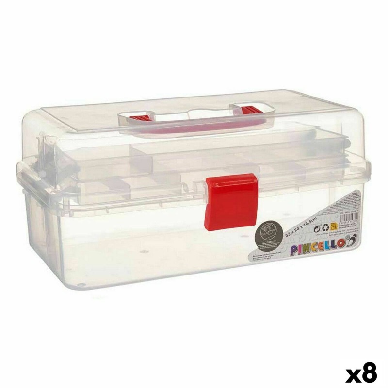 Boîte Multiusage Rouge Transparent Plastique 33 x 15 x 19,5 cm (8 Unités)