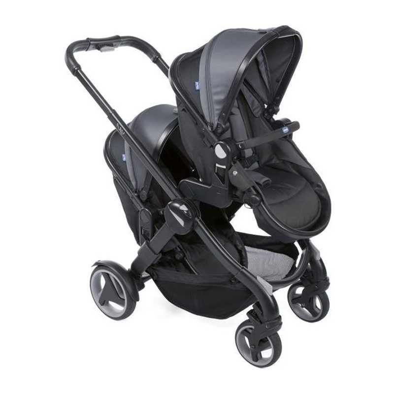 CHICCO Poussette double Fully - 0-36 mois - Nacelle réglable 4 positions - 4 roues avec suspensions - Stone