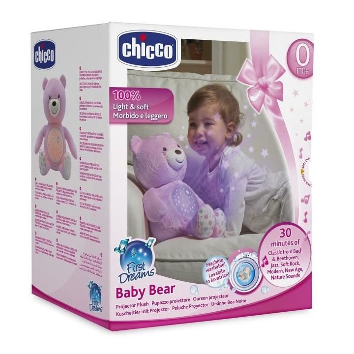 CHICCO Ourson Projecteur Baby Bear Rose First Dreams