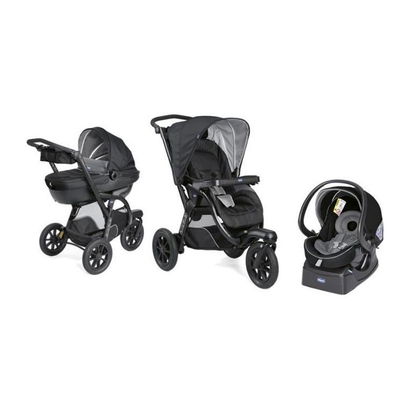 CHICCO Poussette combinée Activ3 Top - Siege auto groupe 0+ et base - 0-36 mois - Dossier + guidon réglable - Noir Jet