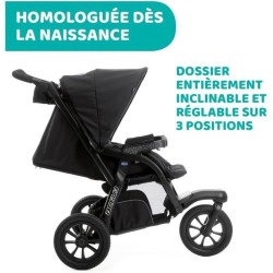 CHICCO Poussette combinée Activ3 Top - Siege auto groupe 0+ et base - 0-36 mois - Dossier + guidon réglable - Noir Jet