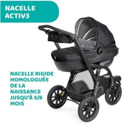 CHICCO Poussette combinée Activ3 Top - Siege auto groupe 0+ et base - 0-36 mois - Dossier + guidon réglable - Noir Jet