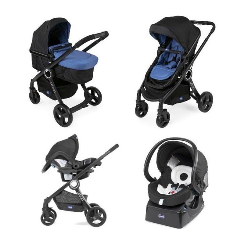 CHICCO Poussette combinée Pack Urban Plus - Des la naissance - Jusqu'a 15kg - Denim