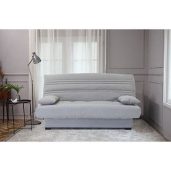 Banquette clic clac 3 places - Matelas 17 cm - Tissu gris clair - L199 x P96 x H103 cm - CHLoe