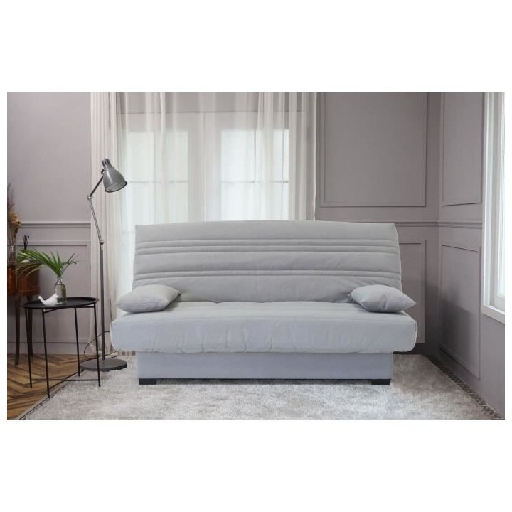 Banquette clic clac 3 places - Matelas 17 cm - Tissu gris clair - L199