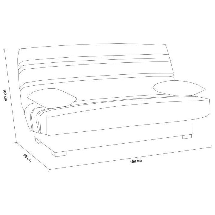 Banquette clic clac 3 places - Matelas 17 cm - Tissu gris clair - L199