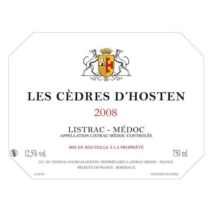 Les Cedres d'Hosten Listrac 2008 Médoc - Vin rouge de Bordeaux
