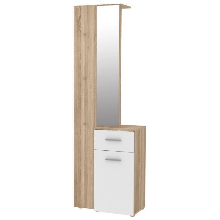 ELARA Vestiaire avec miroir, tringle a habits, 1 porte, 1 tiroir - Pan