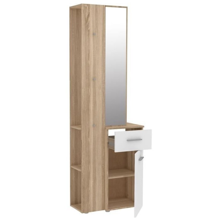 ELARA Vestiaire avec miroir, tringle a habits, 1 porte, 1 tiroir - Pan