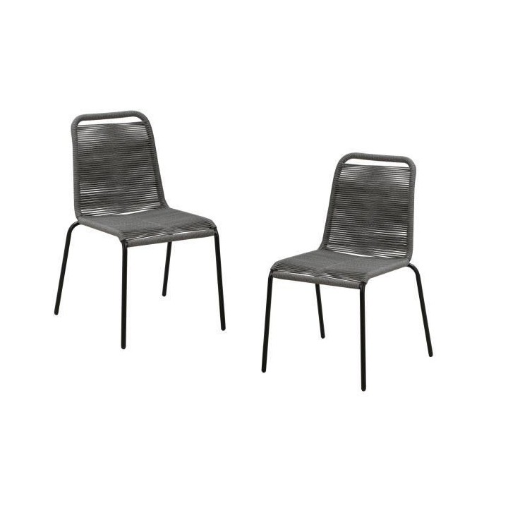 Lot de 2 chaises de jardin - Métal avec tissage simple en corde, empi