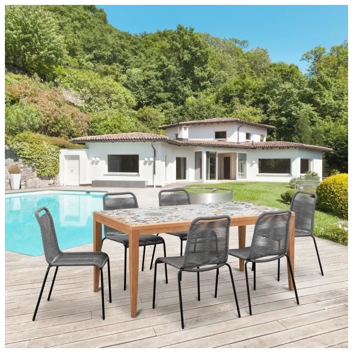 Lot de 2 chaises de jardin - Métal avec tissage simple en corde, empi