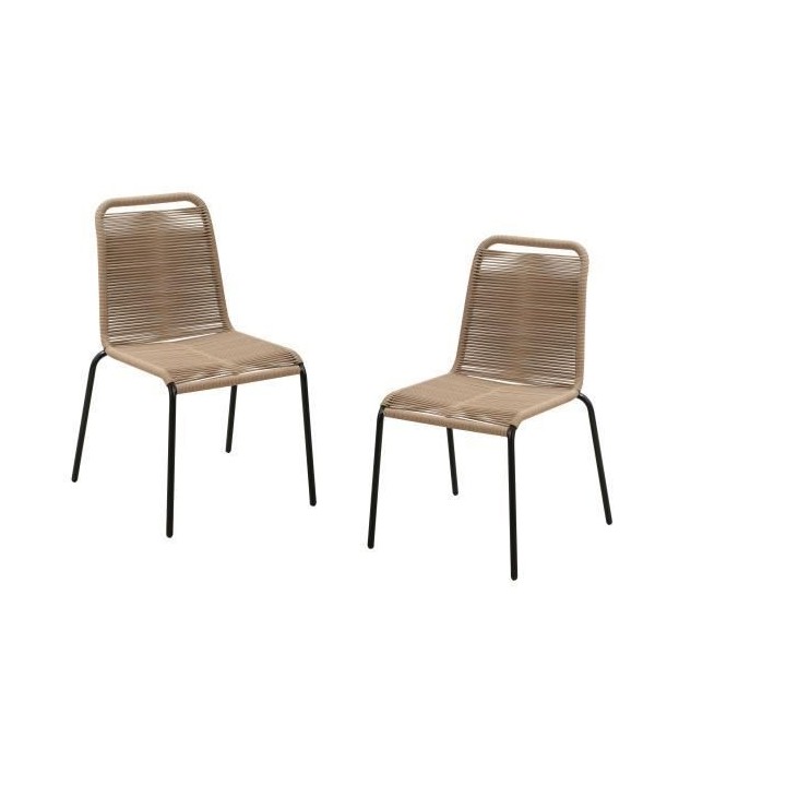 Lot de 2 chaises de jardin - Métal avec tissage simple en corde, empi