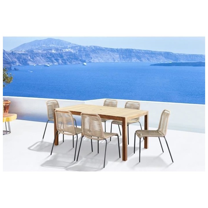 Lot de 2 chaises de jardin - Métal avec tissage simple en corde, empi