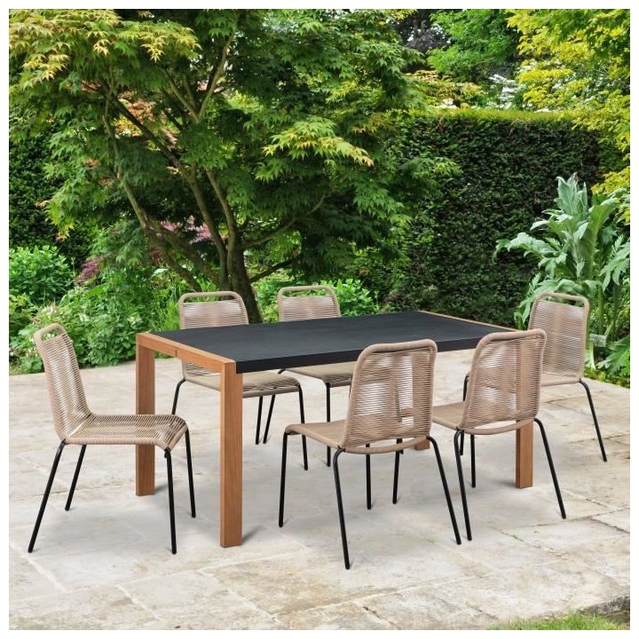 Lot de 2 chaises de jardin - Métal avec tissage simple en corde, empi