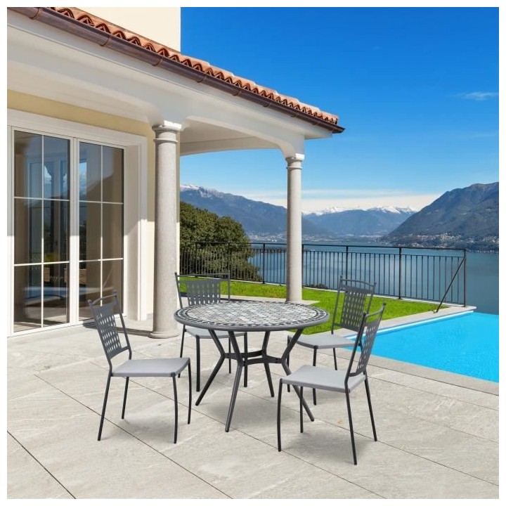 Lot de 2 chaises a manger de jardin - Style zellige - Acier thermolaqu