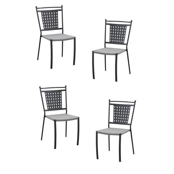 Lot de 4 chaises a manger de jardin - Style zellige - Acier thermolaqu