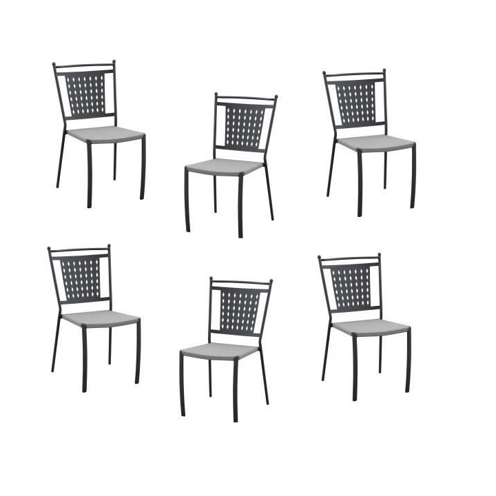 Lot de 6 chaises a manger de jardin - Style zellige - Acier thermolaqu