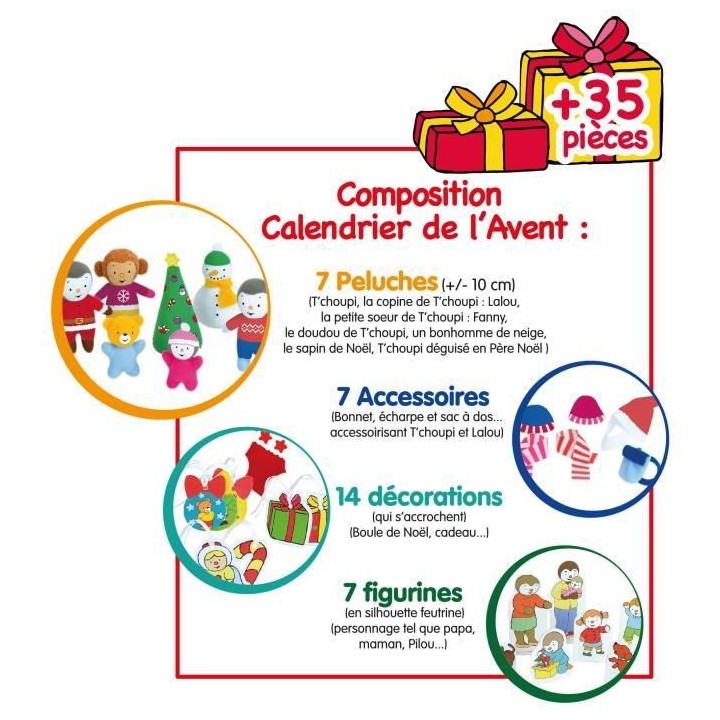 JEMINI T'CHOUPI CALENDRIER DE L'AVENT CONTENANT 35 PIECES - 36 X 39.5