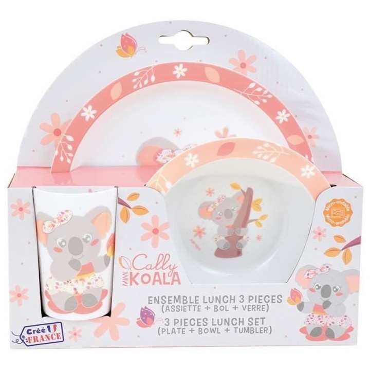 CALLY MIMI KOALA Ensemble repas incluant 1 verre 220 ml, 1 assiette et