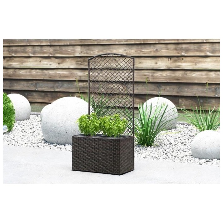 Bac rectangulaire avec treillis en résine tressée - 56 x 31,5 x H.35