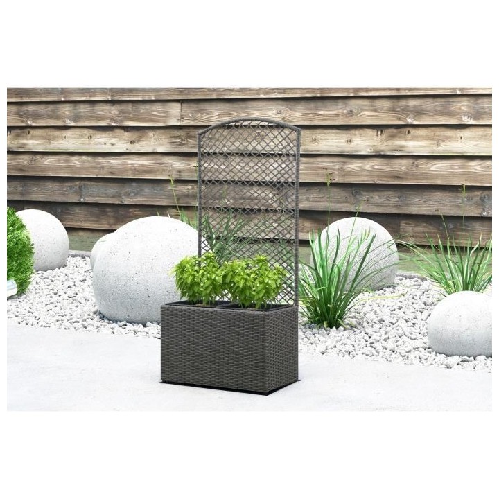 Bac rectangulaire avec treillis en résine tressée - 53 x 31,5 x 120