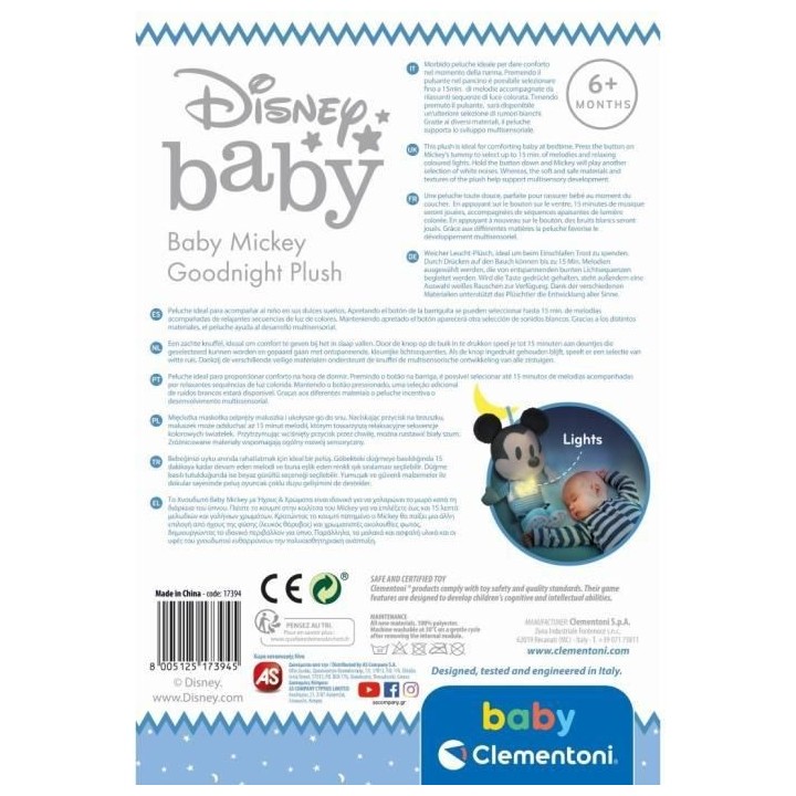 Clementoni - Peluche Veilleuse Mickey