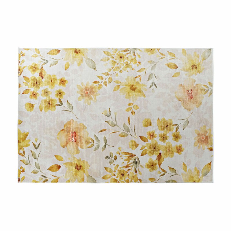 Tapis DKD Home Decor Jaune Blanc Polyester Coton Fleurs (160 x 230 x 0.5 cm)