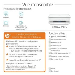 HP Envy 6022e Imprimante tout-en-un Jet d'encre couleur Copie Scan - Idéal pour la famille - 6 mois d'Instant ink inclus avec H