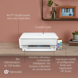 HP Envy 6022e Imprimante tout-en-un Jet d'encre couleur Copie Scan - Idéal pour la famille - 6 mois d'Instant ink inclus avec H