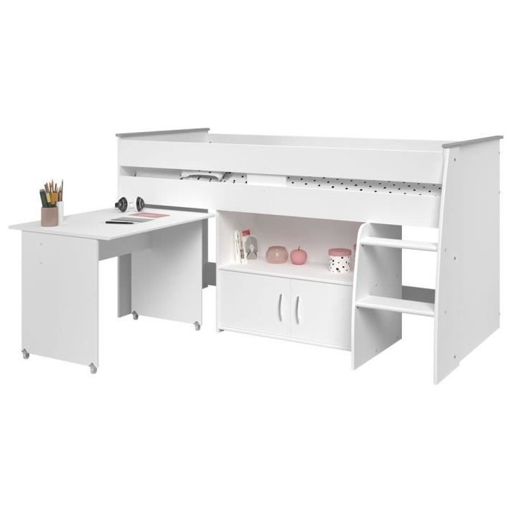 PARISOT ZOLA Lit combiné enfant - Décor blanc - 90x200 cm - Sommier