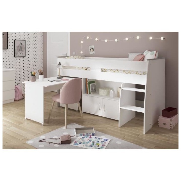PARISOT ZOLA Lit combiné enfant - Décor blanc - 90x200 cm - Sommier