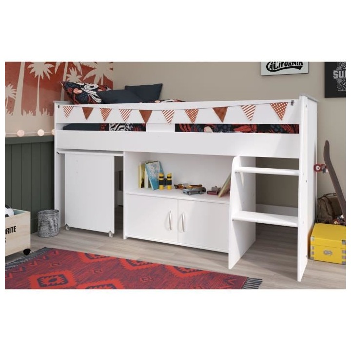 PARISOT ZOLA Lit combiné enfant - Décor blanc - 90x200 cm - Sommier