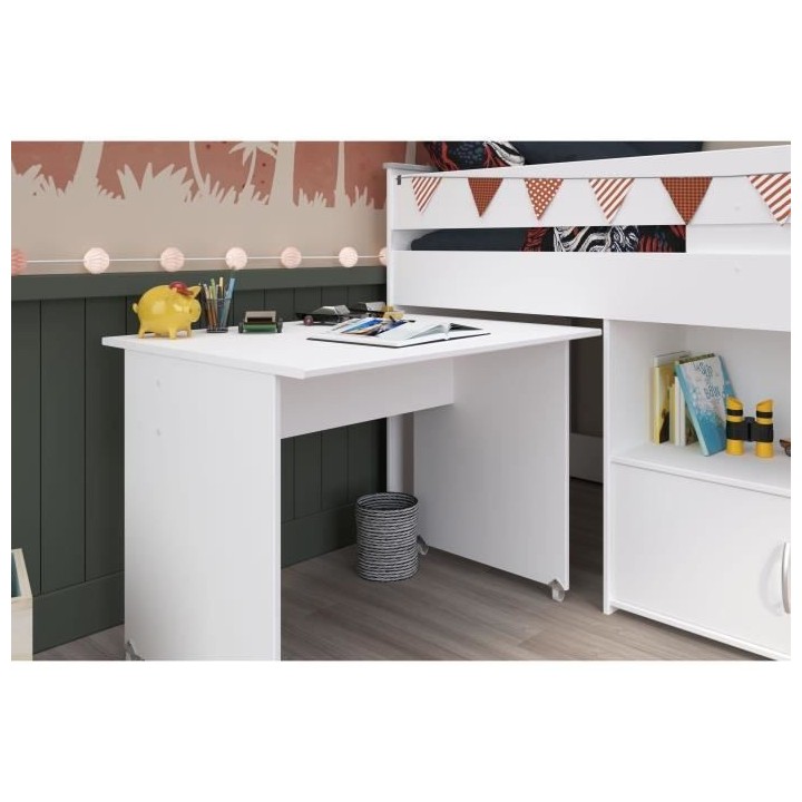 PARISOT ZOLA Lit combiné enfant - Décor blanc - 90x200 cm - Sommier