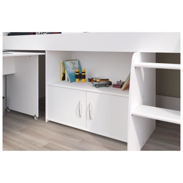 PARISOT ZOLA Lit combiné enfant - Décor blanc - 90x200 cm - Sommier