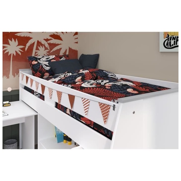PARISOT ZOLA Lit combiné enfant - Décor blanc - 90x200 cm - Sommier