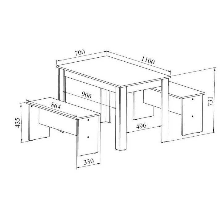 Table a manger + 2 bancs SALT-Rectangulaire_Blanc  Style contemporain